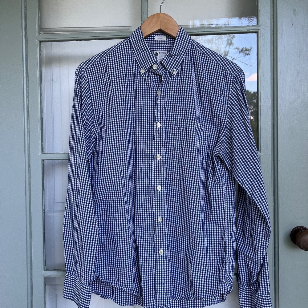 J Crew - Navy Gingham Shirt - Medium